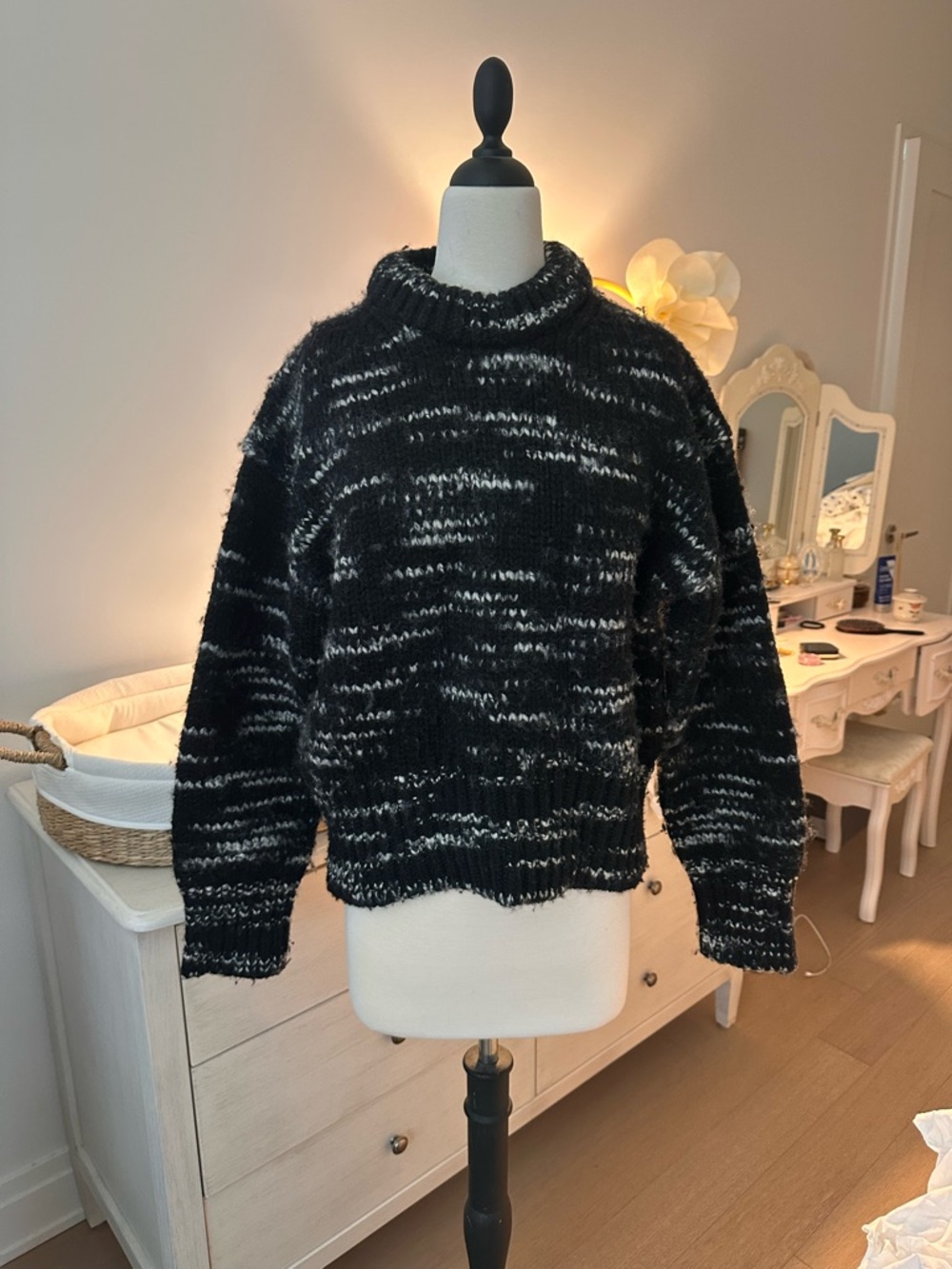 Joseph Black and White Marled Fuzzy Crewneck Sweater